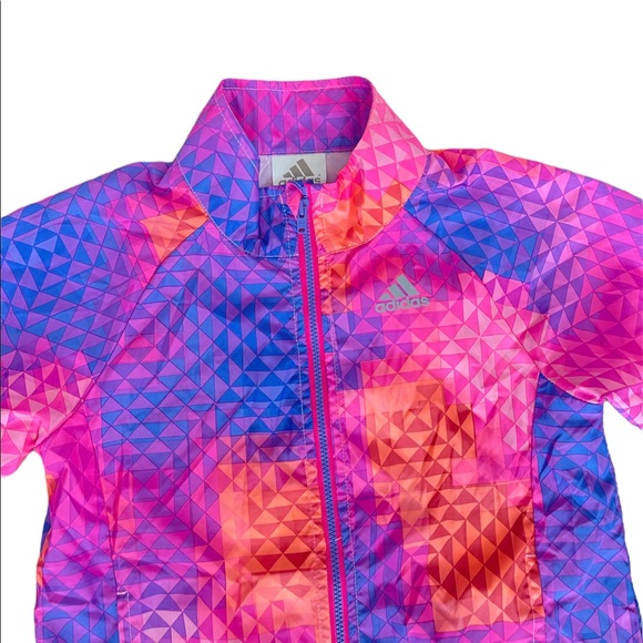 Adidas bright multi color geometric lightweight girls zip up jacket - Picture 2 of 6